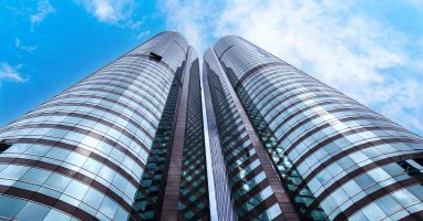 Hong Kong tall buildings view from below